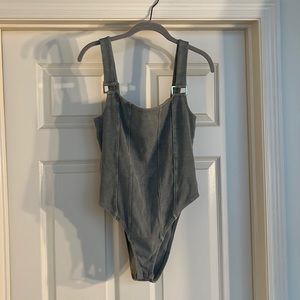 Gray ribbed bodysuit